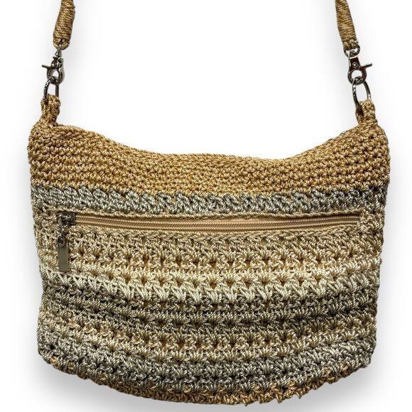 The Sak Cambria Striped Crocheted Boho Crossbody Purse Neutral Bag - Picture 5 of 7